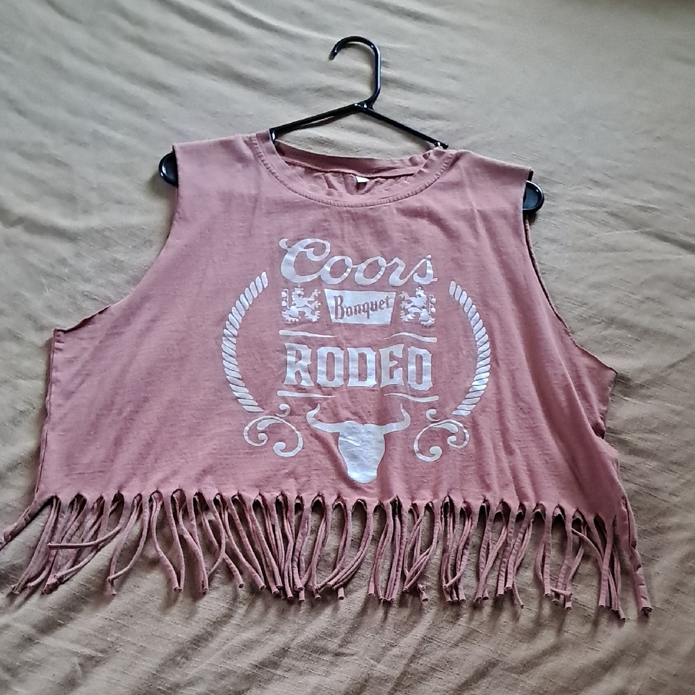 Coors Rodeo Fringe Crop Tank - Dusty Rose